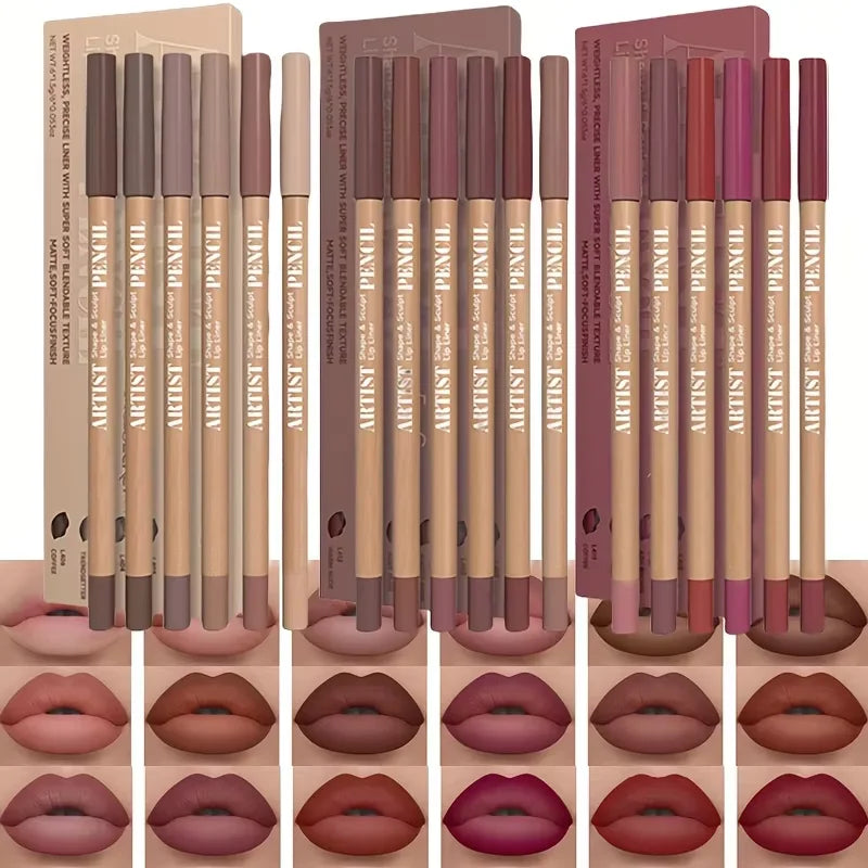 Velvet Matte Lip Liner Set – 6 Long-Lasting Shades