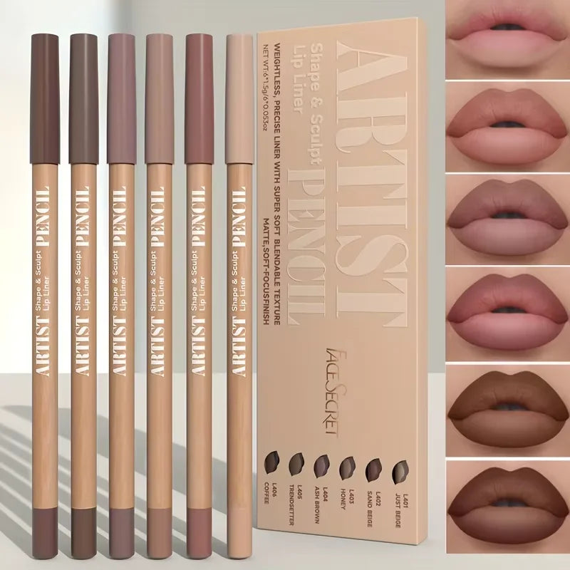 Velvet Matte Lip Liner Set – 6 Long-Lasting Shades