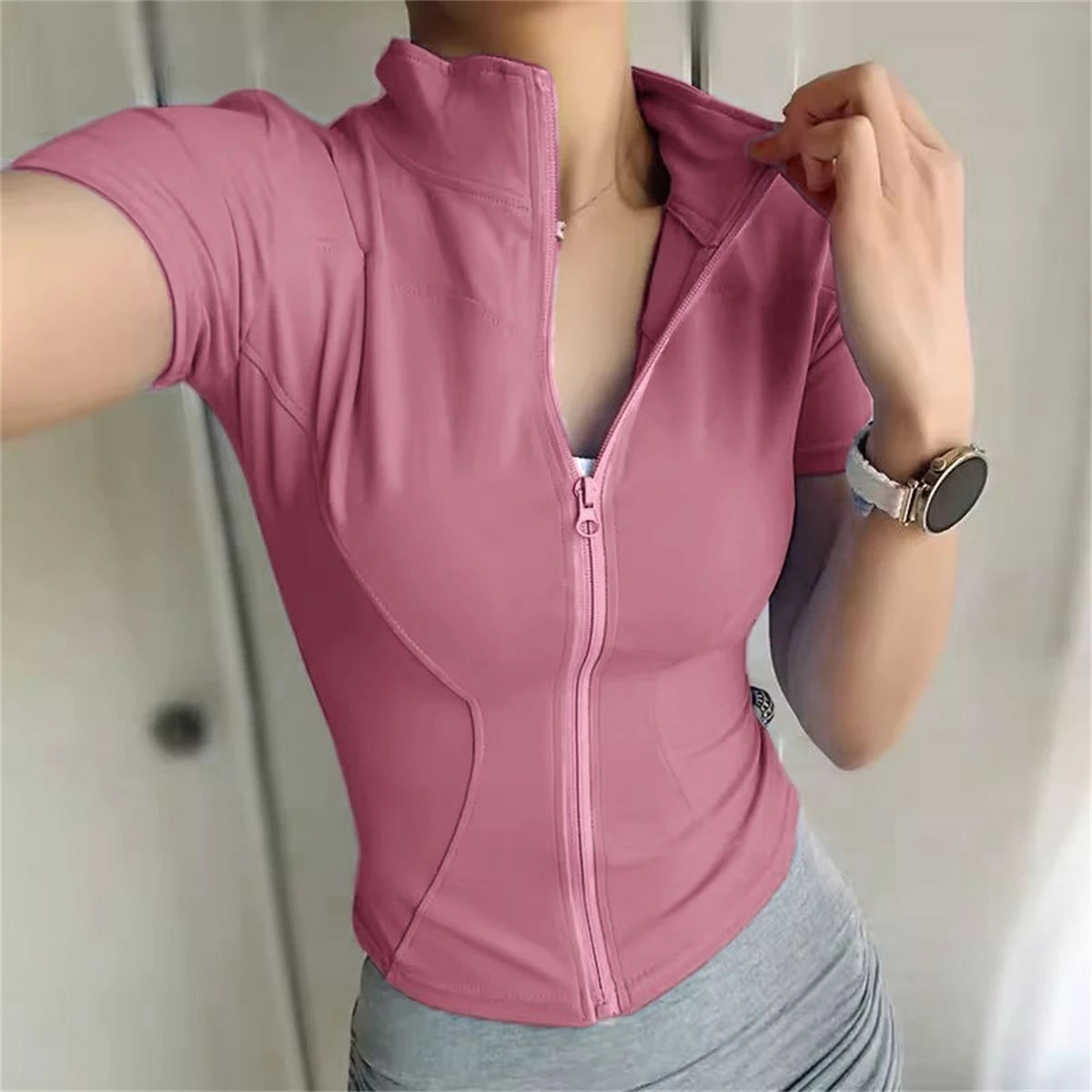 Women's Zip-Up Active Top – Short Sleeve