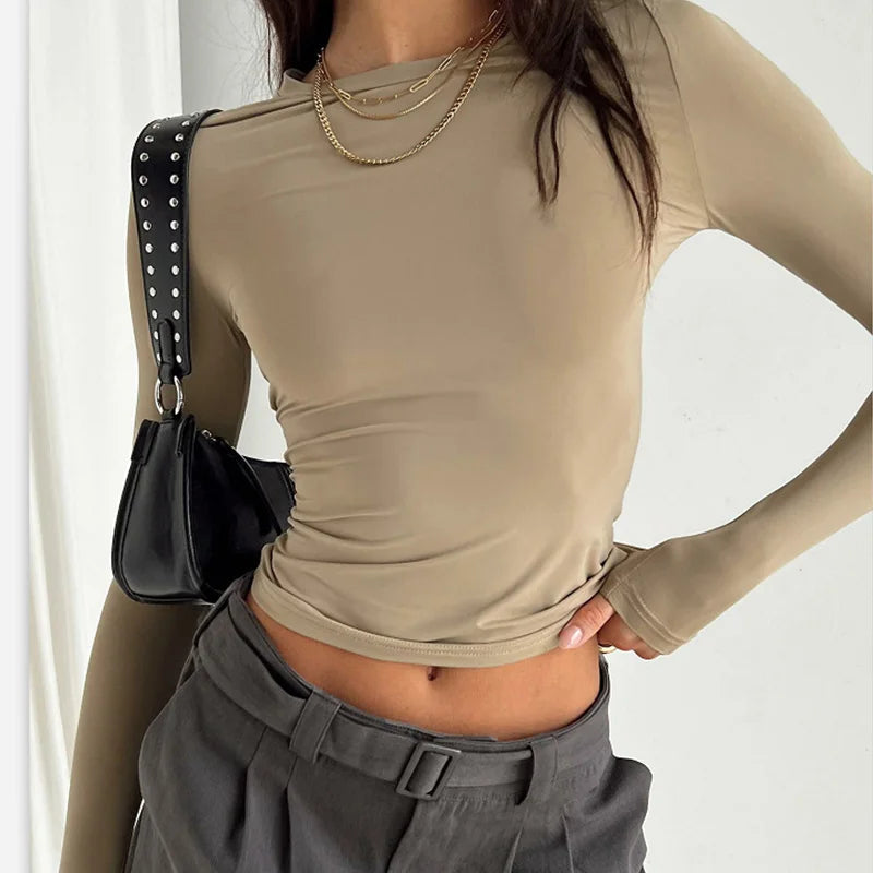 Top Feminino Slim de Manga Comprida