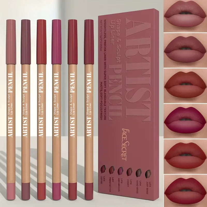 Velvet Matte Lip Liner Set – 6 Long-Lasting Shades