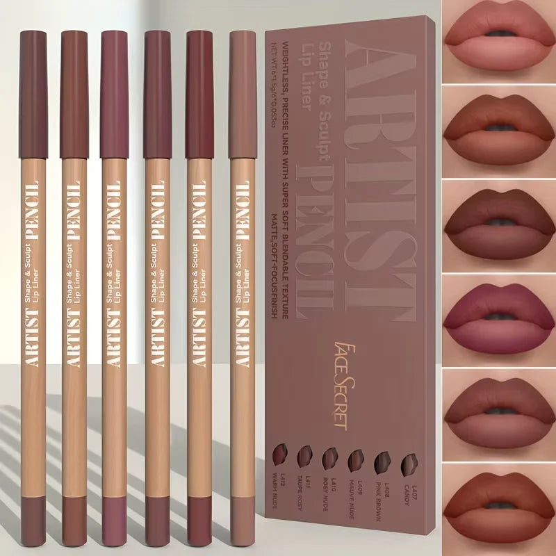 Velvet Matte Lip Liner Set – 6 Long-Lasting Shades