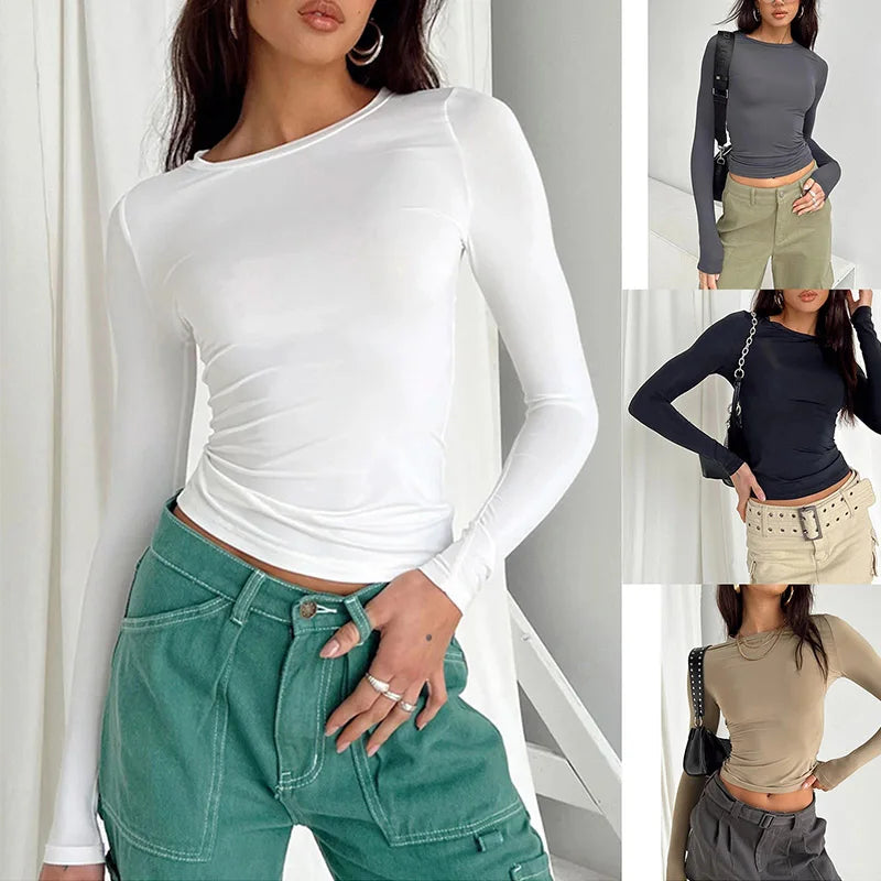 Top Feminino Slim de Manga Comprida